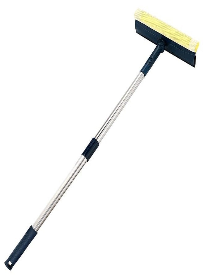 TRADY Multi-Use Window Squeegee with 56" Long Handle, 2 in 1 Window Cleaning Tools with Dual Side Blade Rubber & Scrubber Sponge, Standard Professional Squeegee for Car Windshield and Shower Door - Image 1